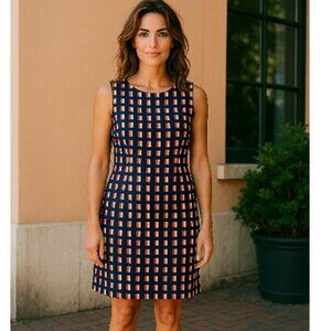 Ann Taylor Size 6 Dress Sleeveless Lined Tailored Navy Red Pink Print